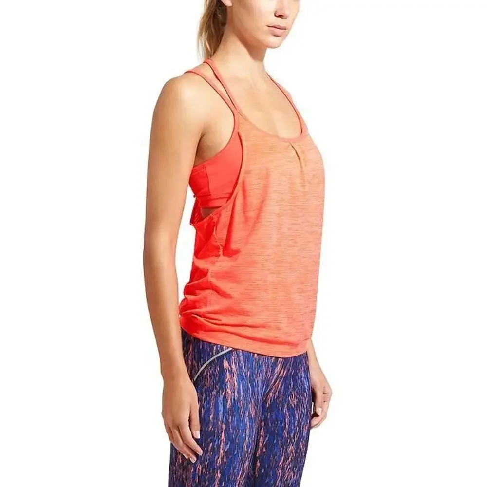 Athleta Shadow Stripe Energize Tank Top Built-In-Bra Neon Orange Size Small - Picture 4 of 11